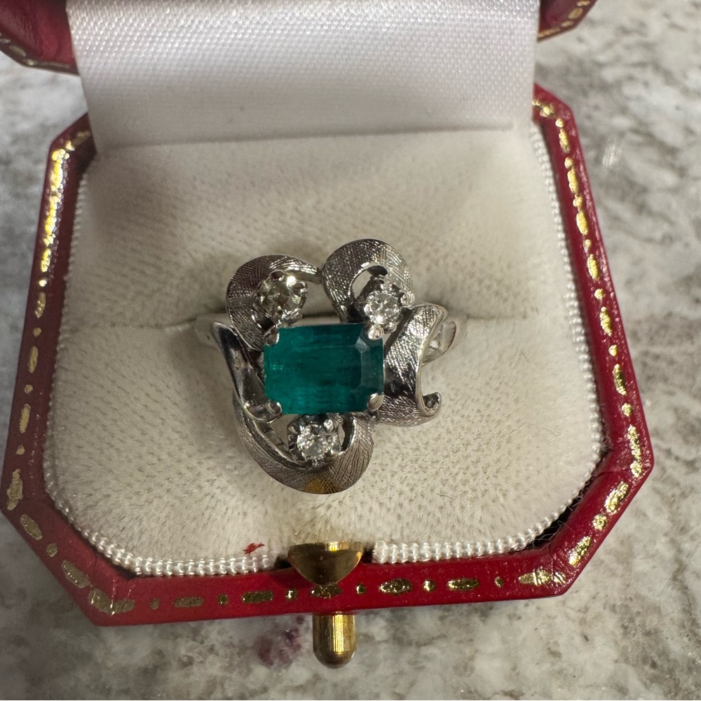 Emerald & Diamond 14K White Gold Ring